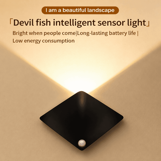 1PC Motion Sensor LED Wall Lamp - Devilfish Unique Shape Decorative Night Light, Battery-Powered Smart Light with Acrylic Lampshade, Suitable for Bedroom, Hallway, Staircase, and Hotel Decoration