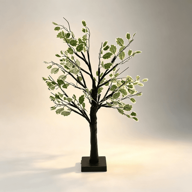 Soporte para lámpara de estudio, 1 pieza, farolillo navideño con hojas de abedul, lámpara de noche romántica para dormitorio, luz ambiental para fotografía interior, lámpara de mesa decorativa para habitaciones, iluminación decorativa para estudios fotográficos. Alimentado por baterías 3AA y USB, rama regulable. Ideal para Navidad y Pascua.